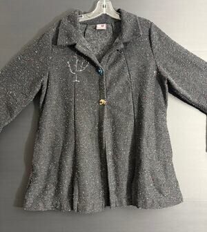 Lady Jane Women’s S Art to Wear Jacket Gray Flecked Knit Glass Buttons USA